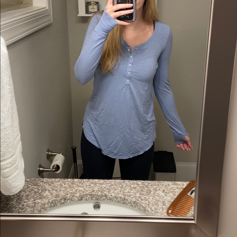 Light Blue Aerie Henley Long Sleeve